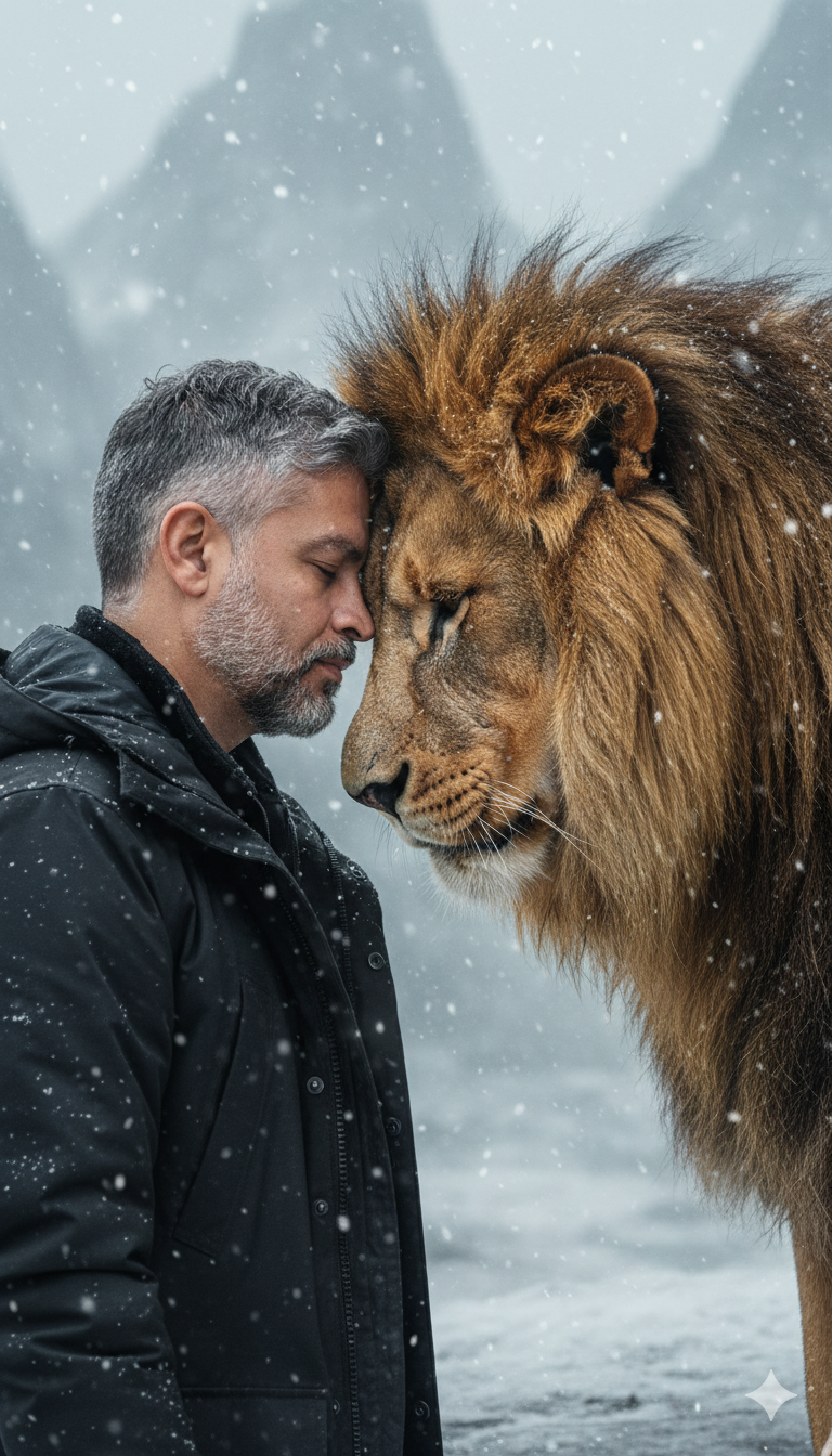 Intimate Encounter: Man and Lion in Mutual Respect