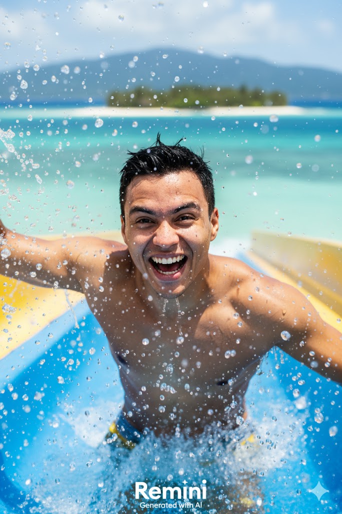 Hyper-Realistic Waterslide Joy Portrait