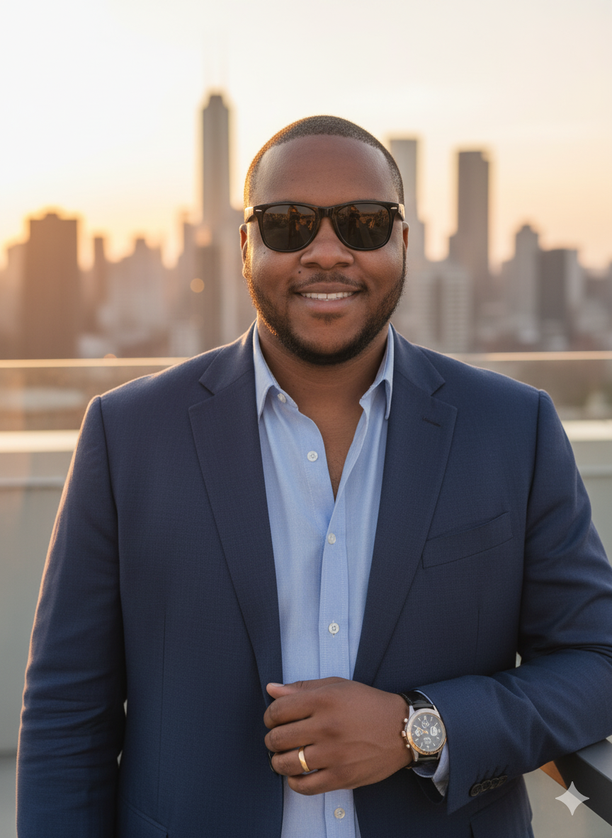 Rooftop Sunset Portrait: Luxurious Casual Elegance