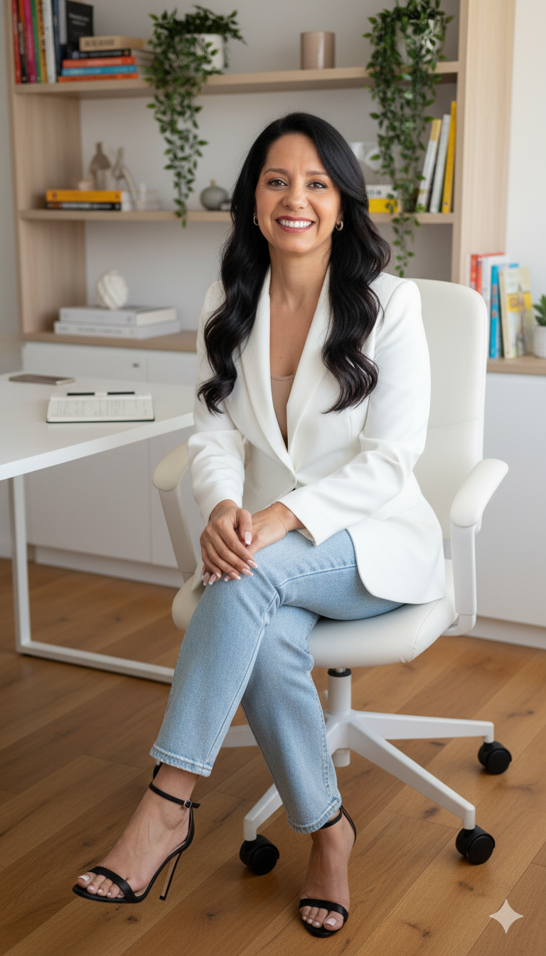 Elegant Brunette Woman in Office Setting