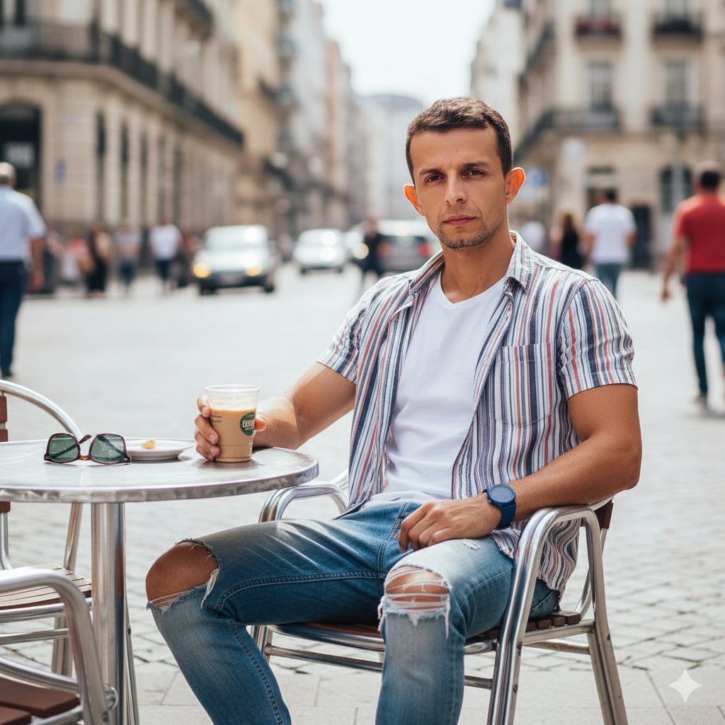 Urban Coffee Break: Stylish Young Man Portrait