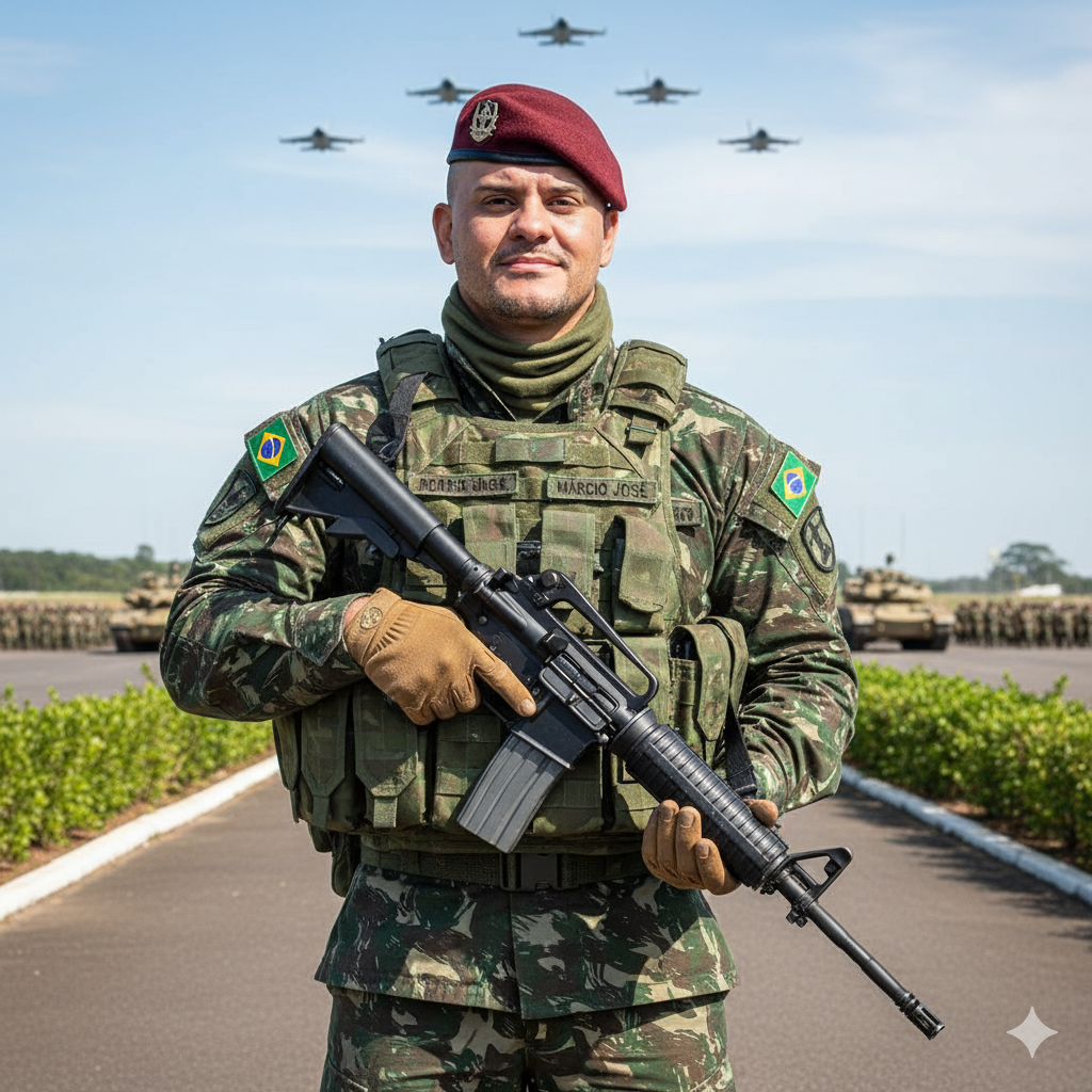 Realistic soldier portrait in outdoor setting