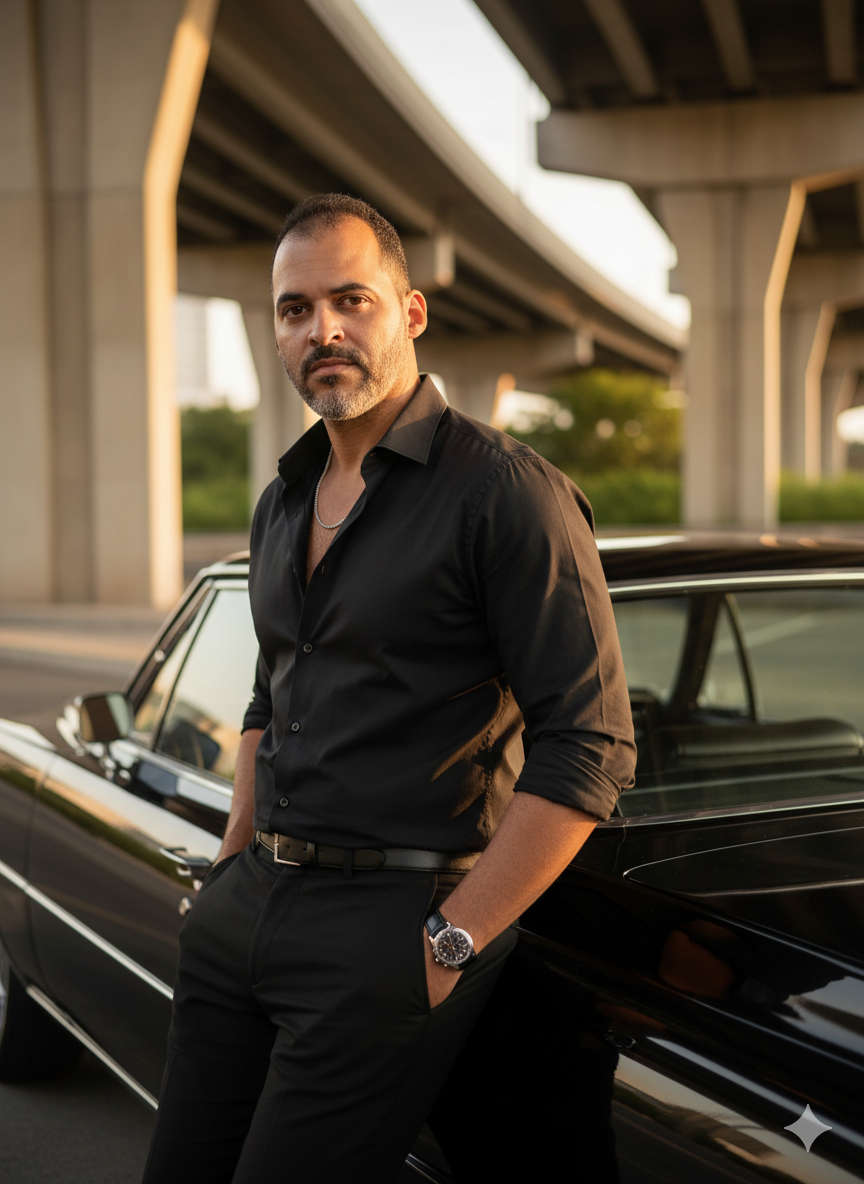 Cinematic Hyper-realism: Urban Scene with Classic Car