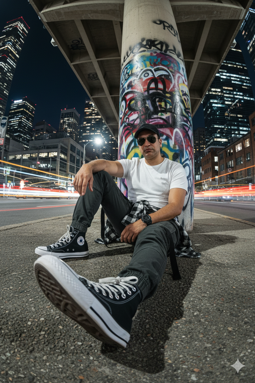 Urban Cool: AI Portrait in Graffiti-Filled Setting