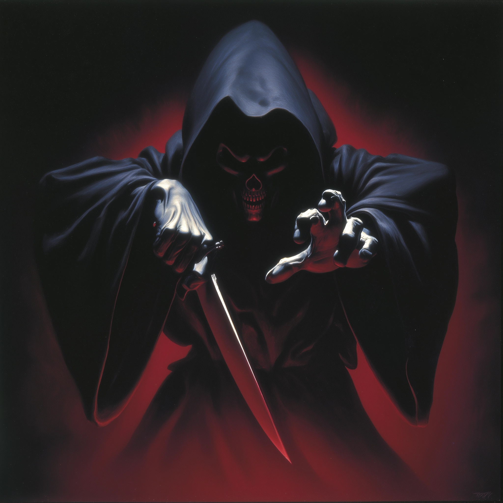 Dark Masterpiece: Hooded Figure's Sinister Attack