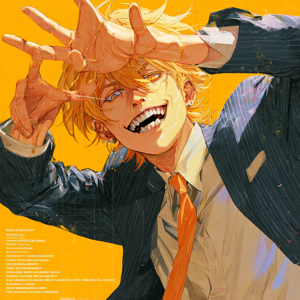 Denji from Chainsaw Man Making a Peace Sign