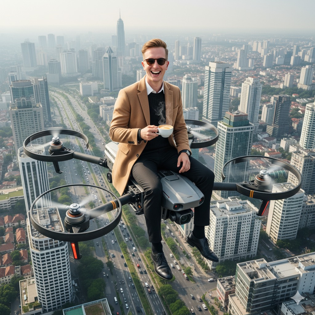Joyful Urban Drone Ride with Coffee