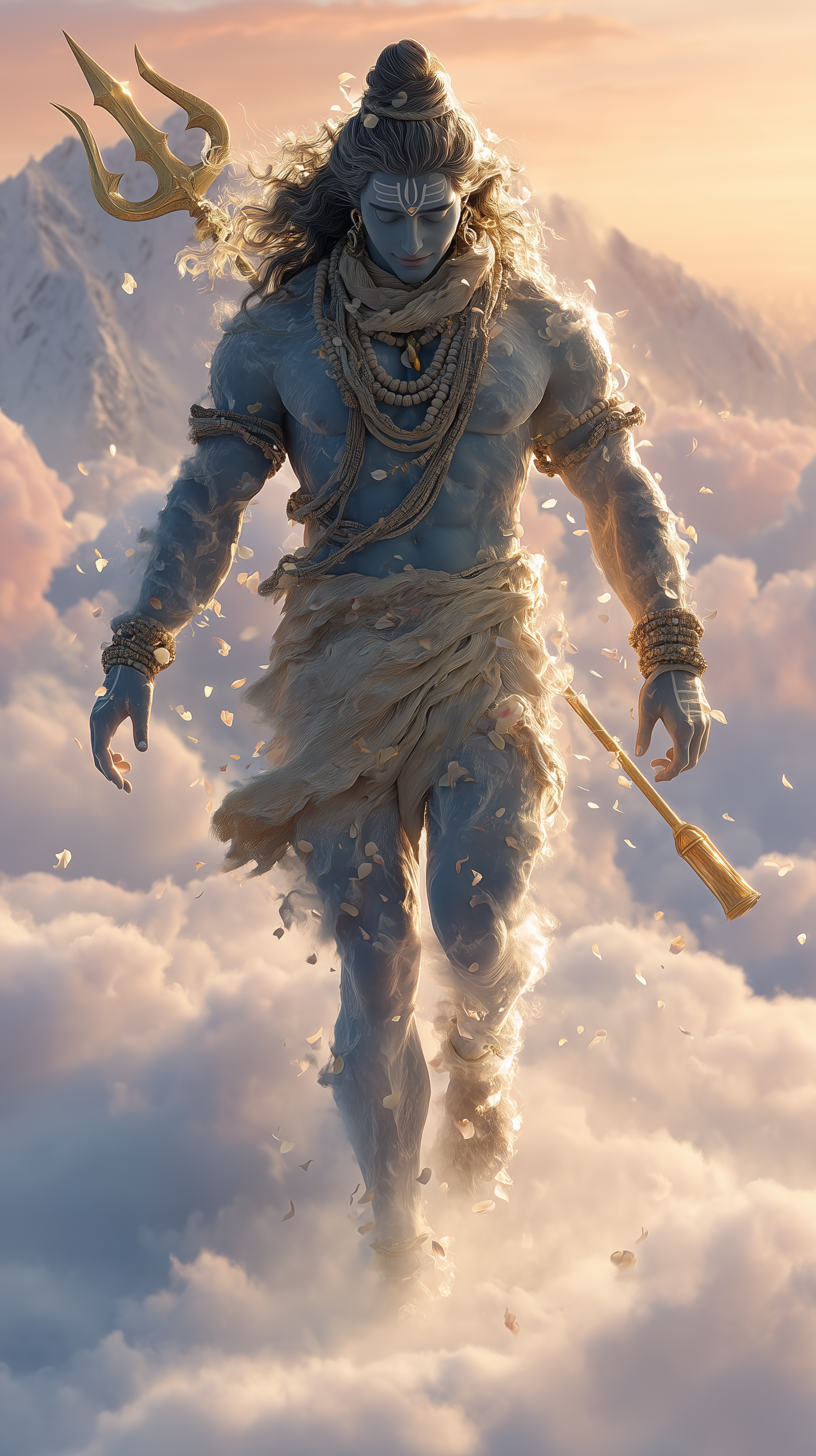 Divine Half-Body Portrait of Lord Shiva Emerging from Mountain Mist