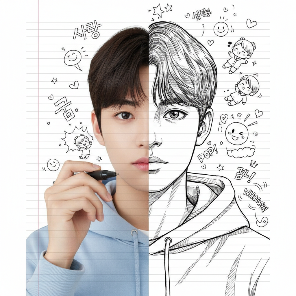Dual-Style Portrait: Realistic Photo & Manga Sketch