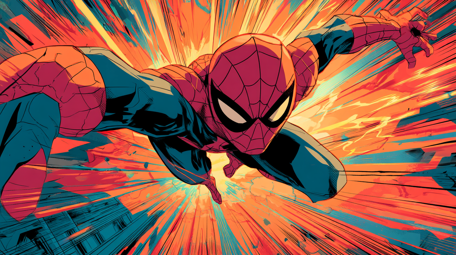Dynamic 2D Cartoon Illustration of Spider-Man in Action