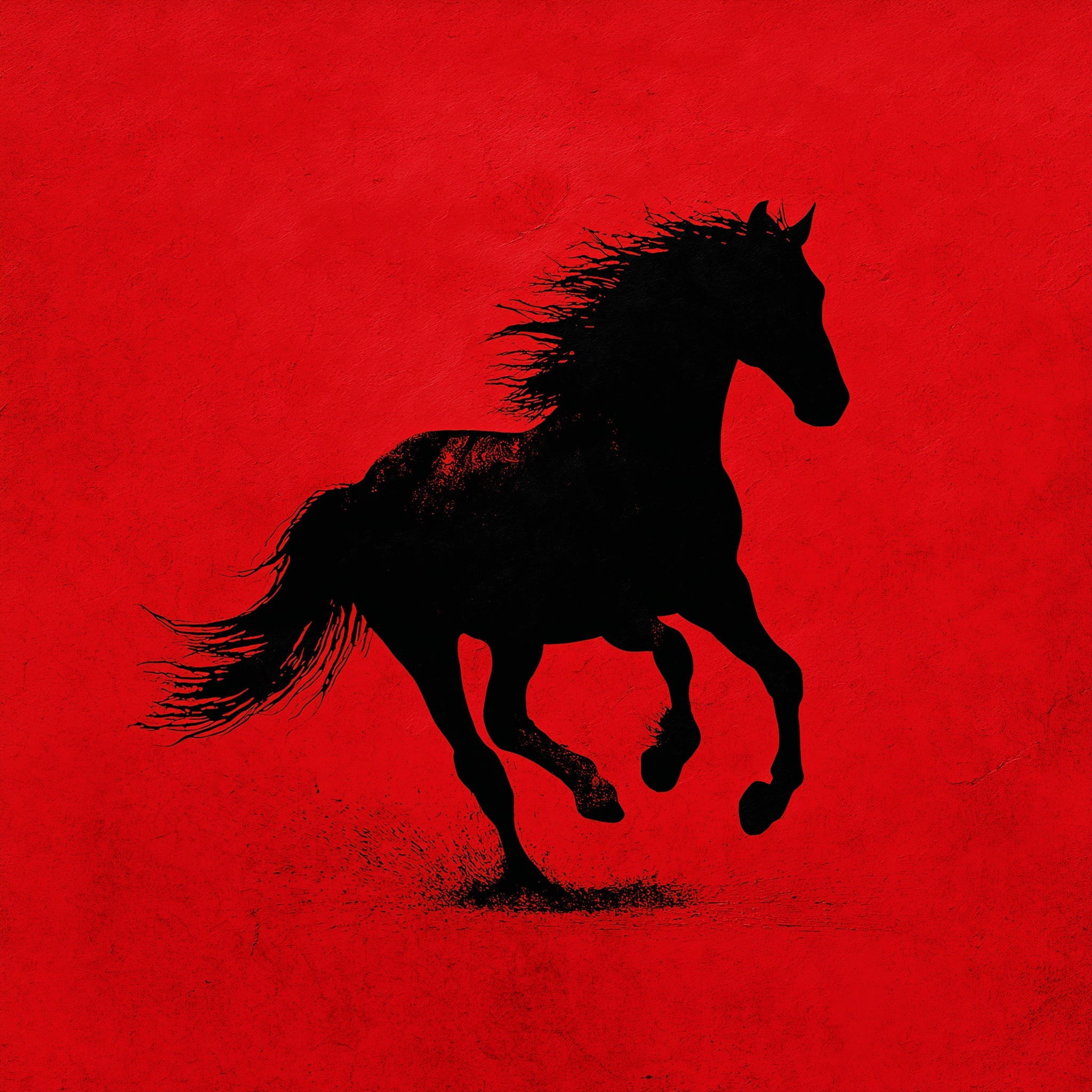 Dynamic Horse Silhouette on Bold Red Background