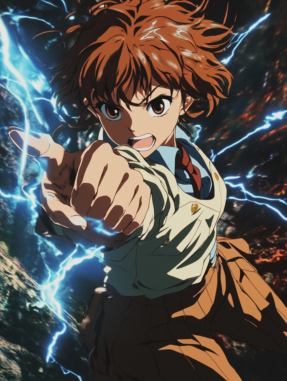 Dynamic Misaka Mikoto in Action with Sparking Electricity
