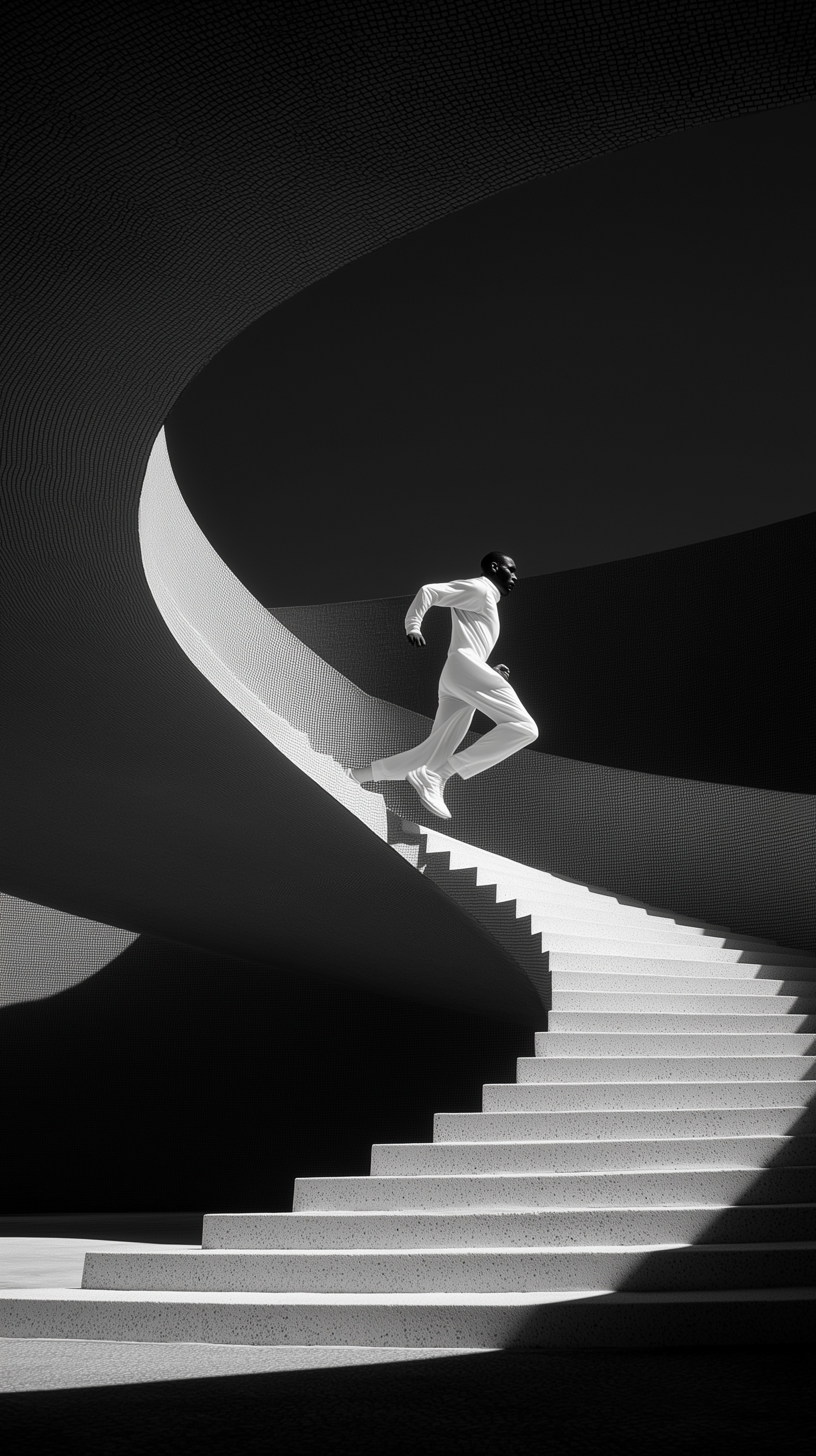 Dynamic Sprint: Athlete on Futuristic Staircase