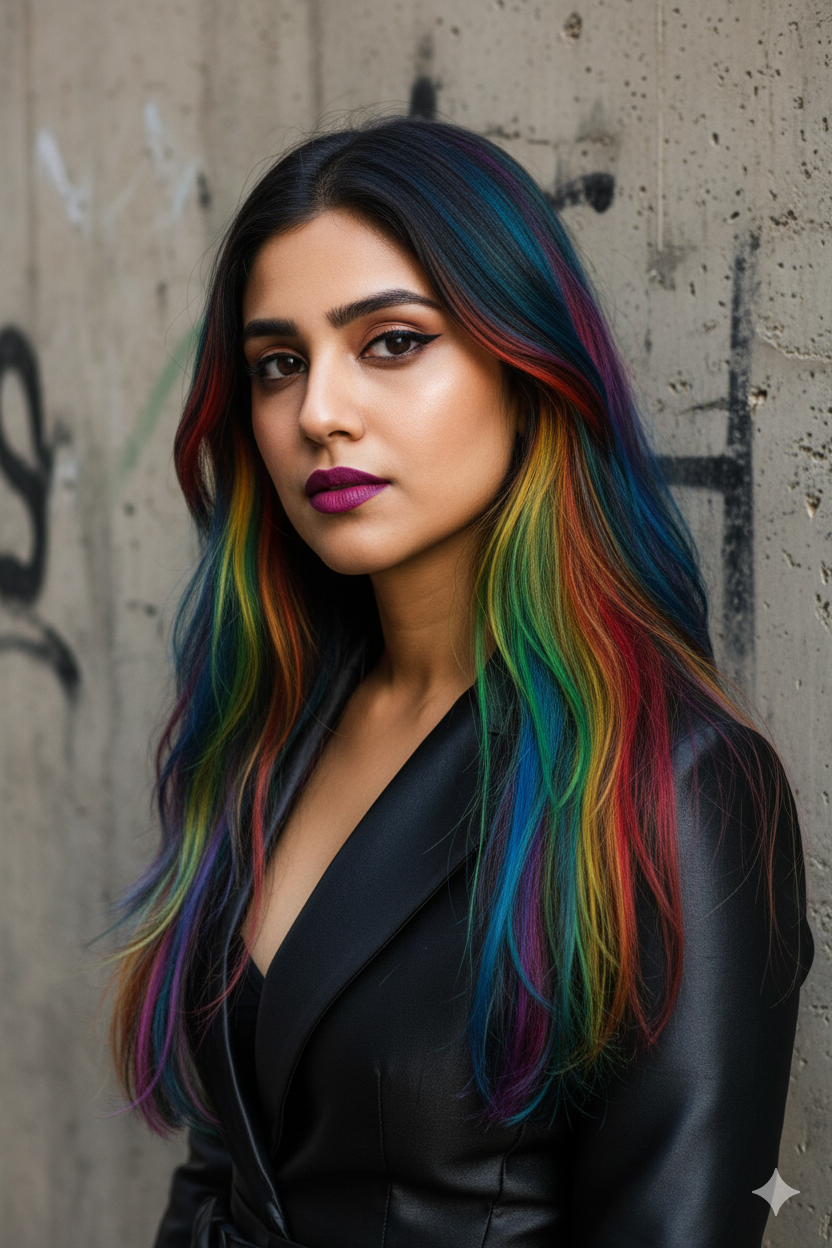 Urban Rainbow: Cinematic Portrait of an Asian Woman