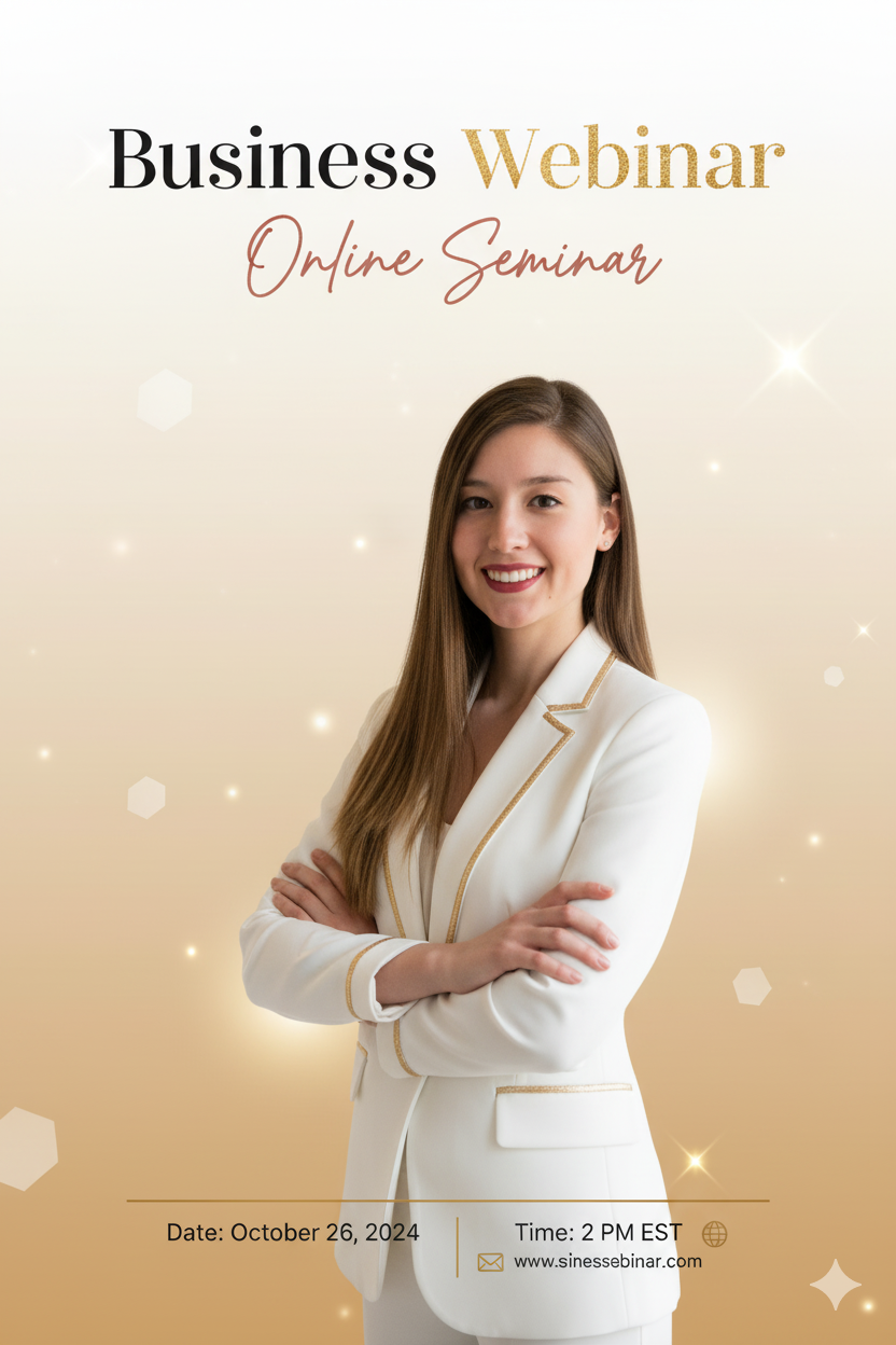Empowering Business Webinar Poster: Sophisticated Woman in White