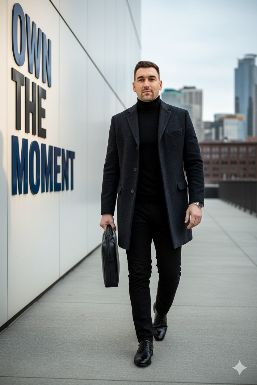 Stylish Man with Leather Briefcase: Confidence & Sophistication
