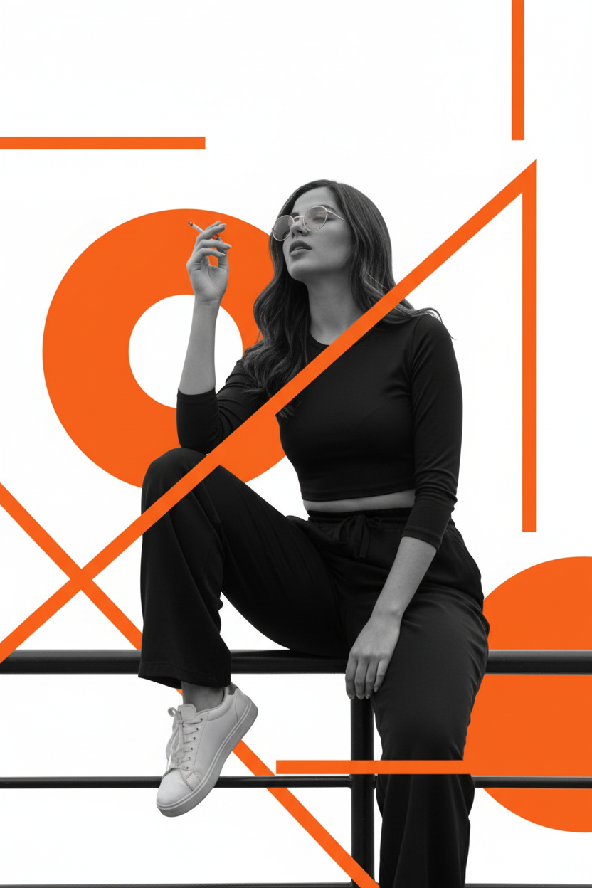 Modern Woman on Railing with Bold Style