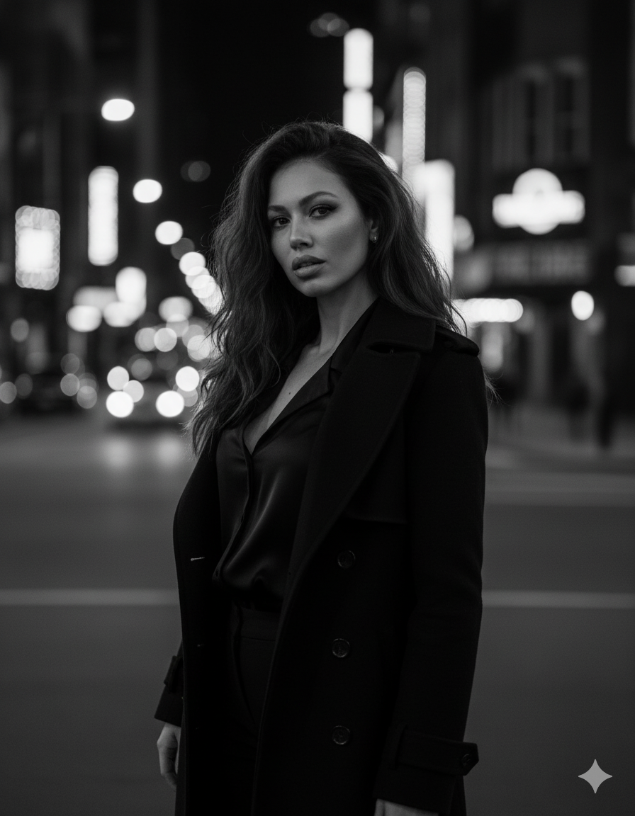 Graceful Woman in Cityscape: Enhanced Image