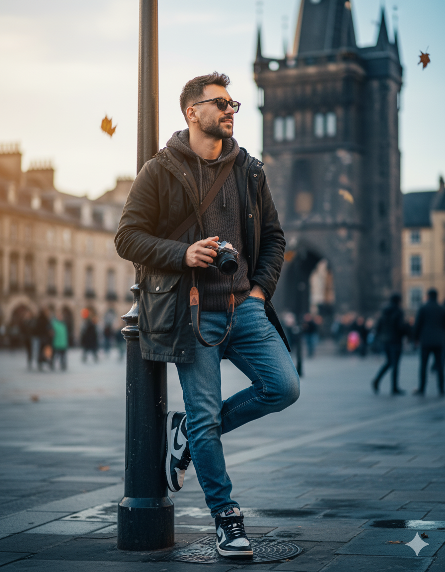 Transform Image: Traveler/Photographer Portrait by Historic Tower