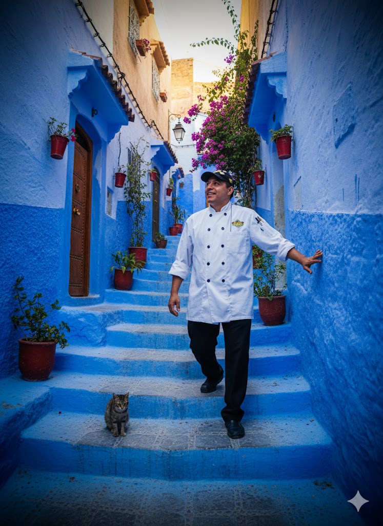 Graceful Woman in Chefchaouen: Golden Hour Stroll