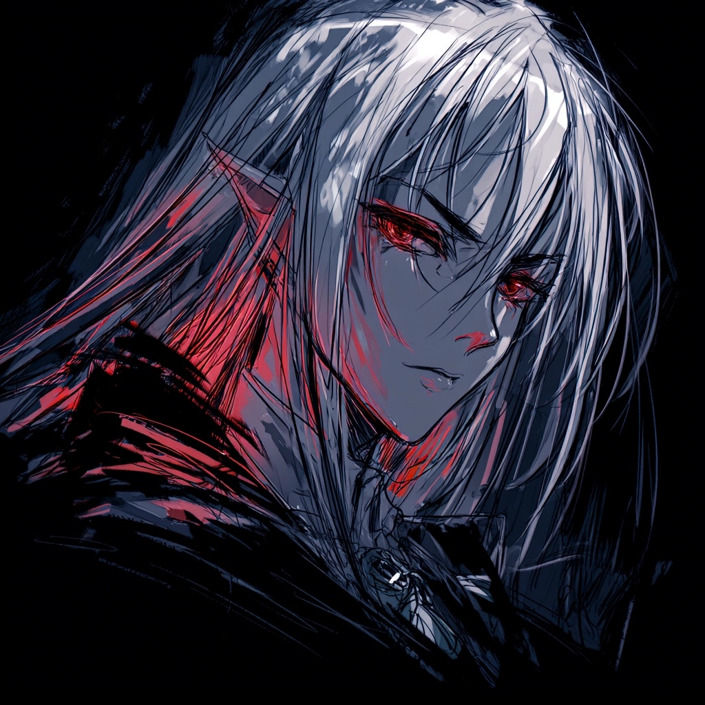 Anime Portrait: Tired Elf Man in Dark Setting