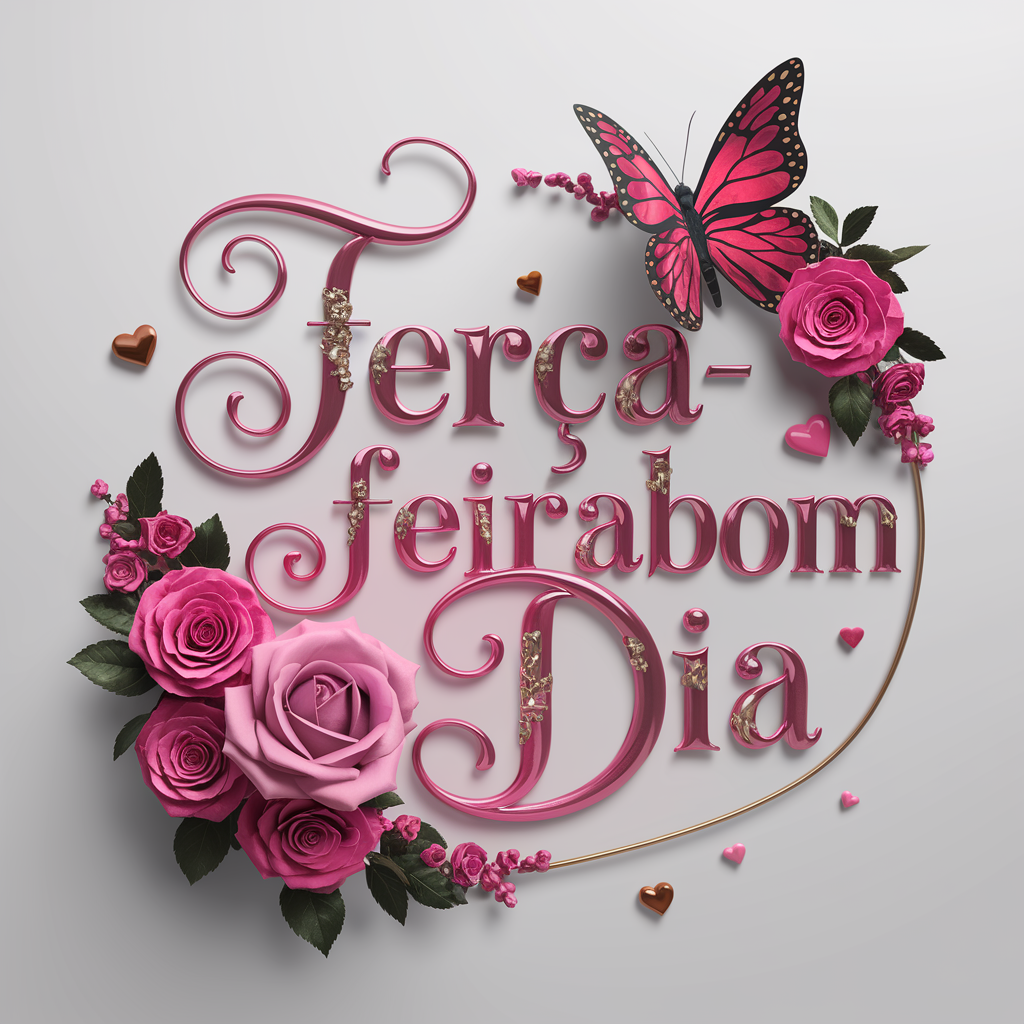 Elegant 3D Illustration of 'Terça-Feira' with Floral and Butterfly Accents