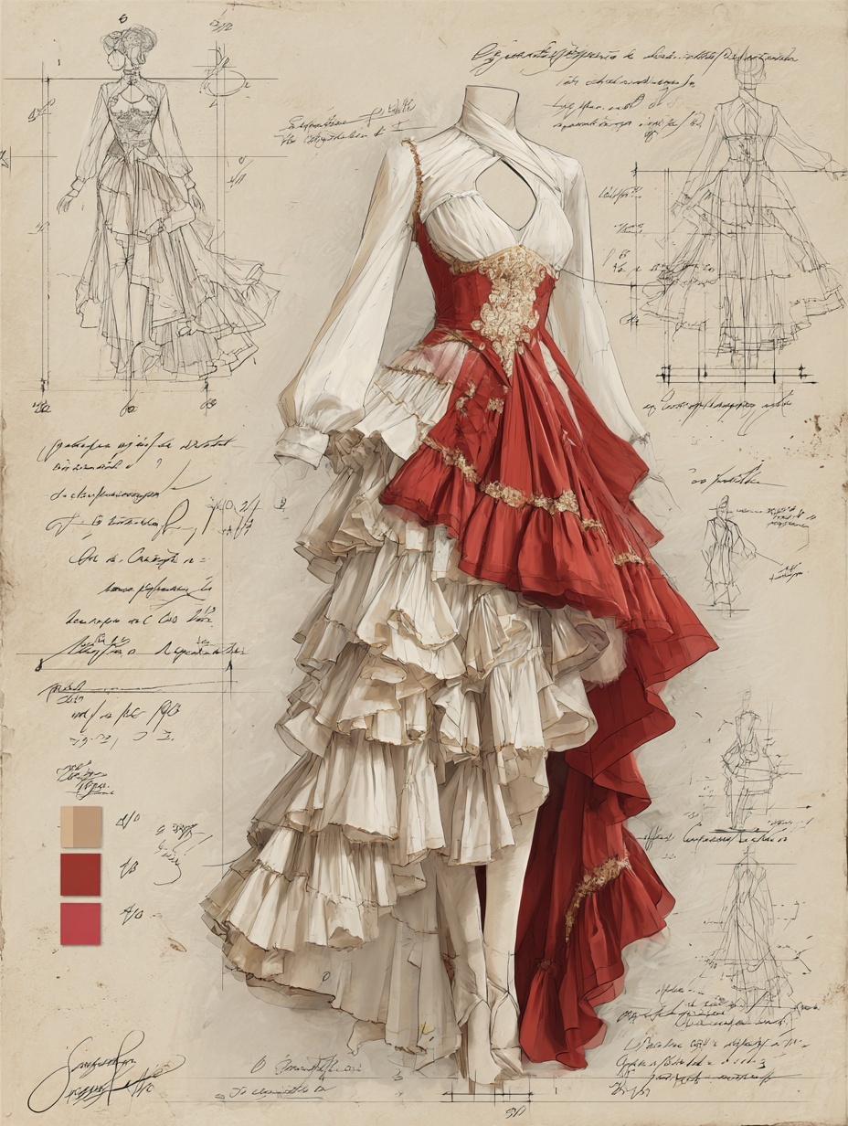 Elegant 6-Panel Ruffle Skirt - Chiffon & Satin Design