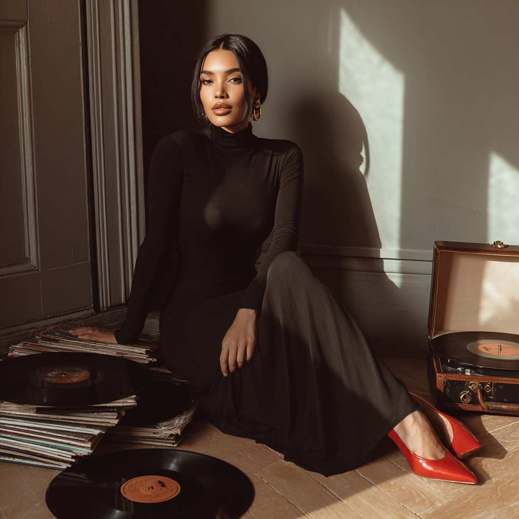 Elegant Brazilian Woman in a Modest Black Gown