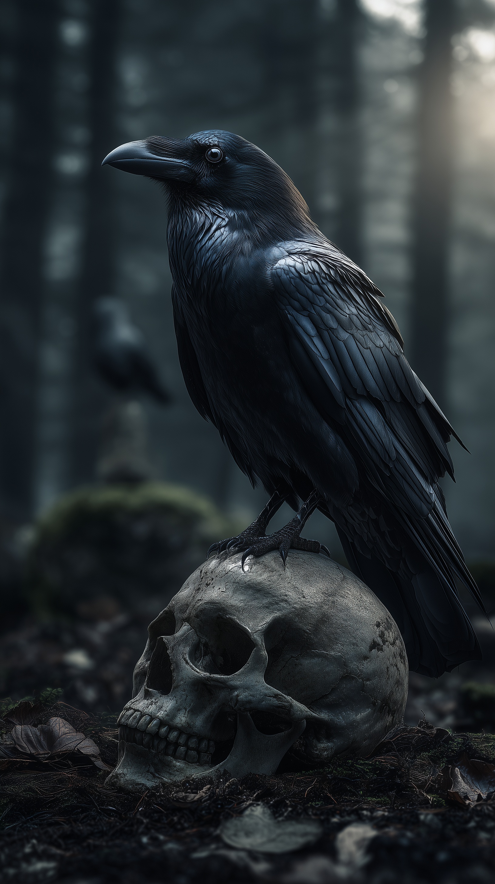 Enigmatic Raven on Skull: Haunting 4K Wallpaper