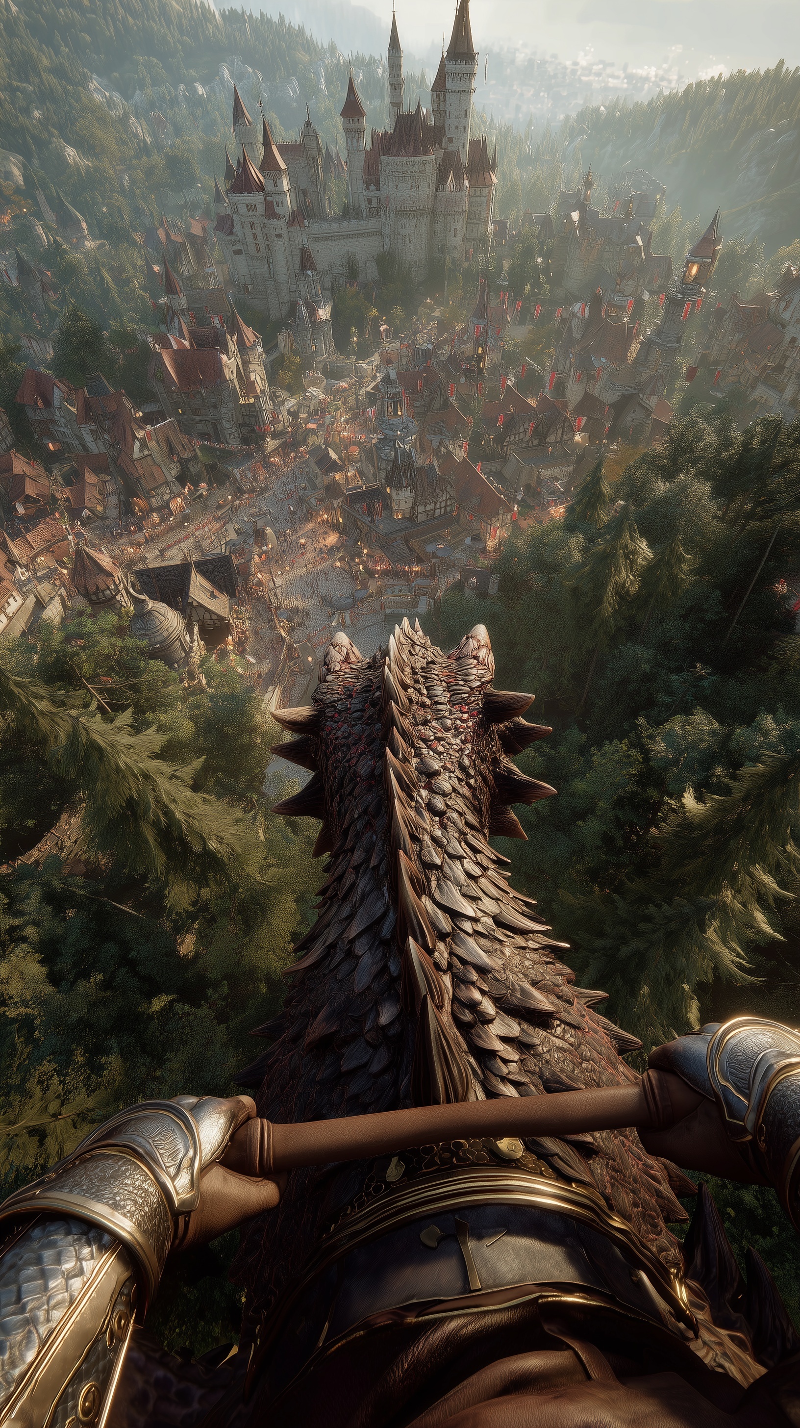 Epic Dragon Ride Over a Vast Fantasy City