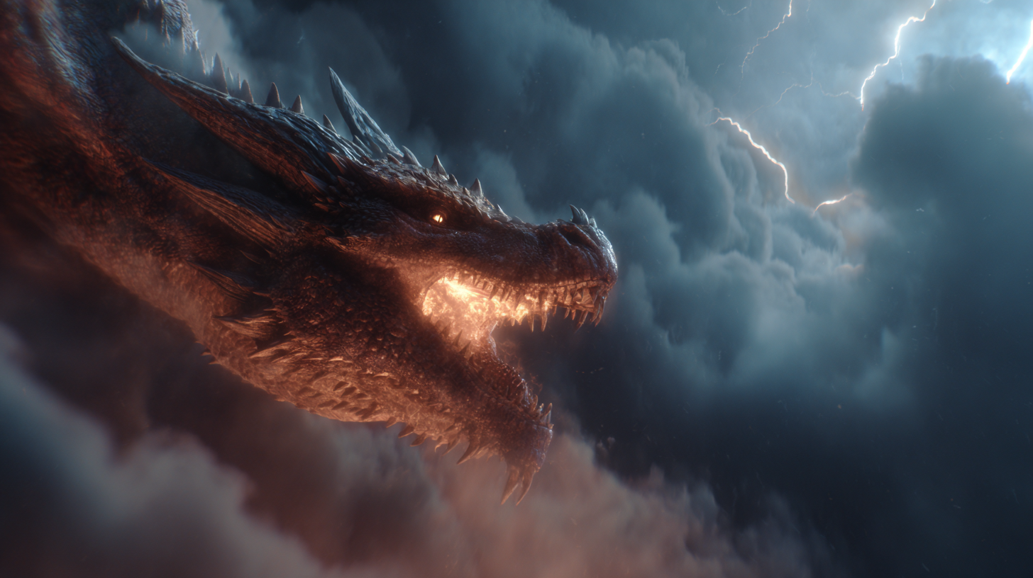 Epic POV of Riding a Fire Dragon Through Stormy Skies