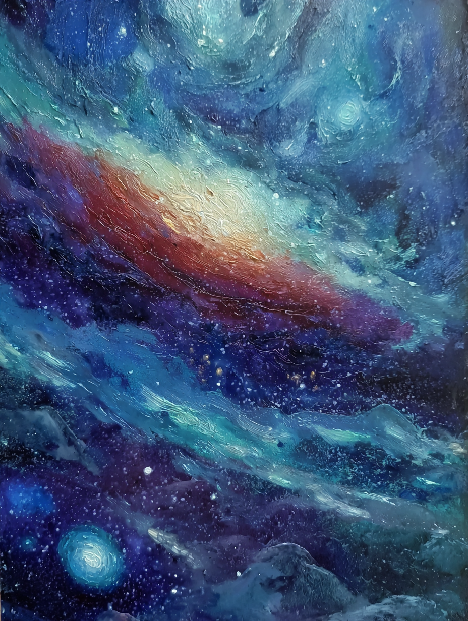 Expansive Oil Painting of a Cosmic Outer Space Scene