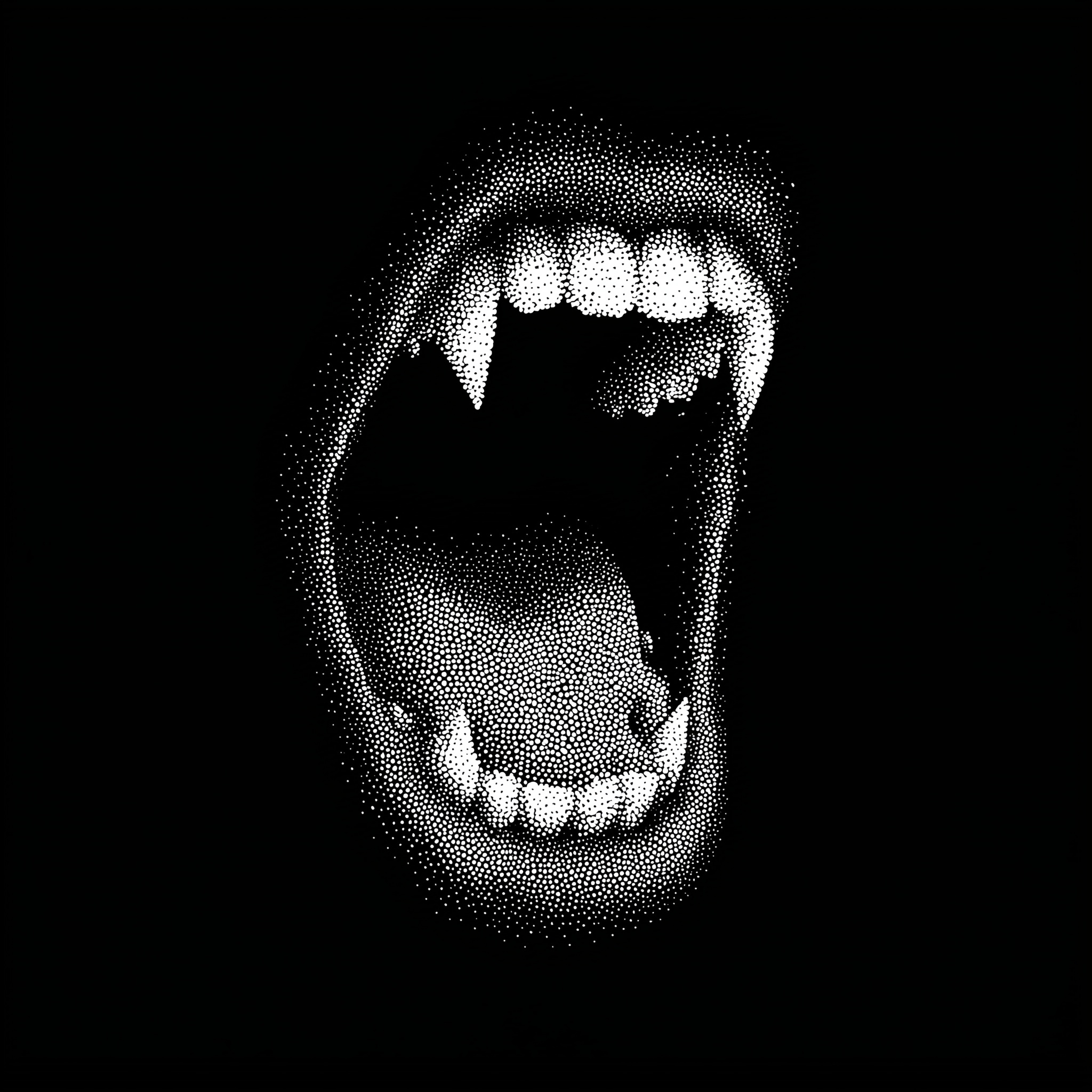 Fang-Filled Black Metal Art in Pointillism Style