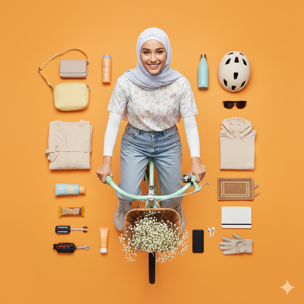 Flat-Lay Editorial Hijabi Bicycle Lifestyle Ad