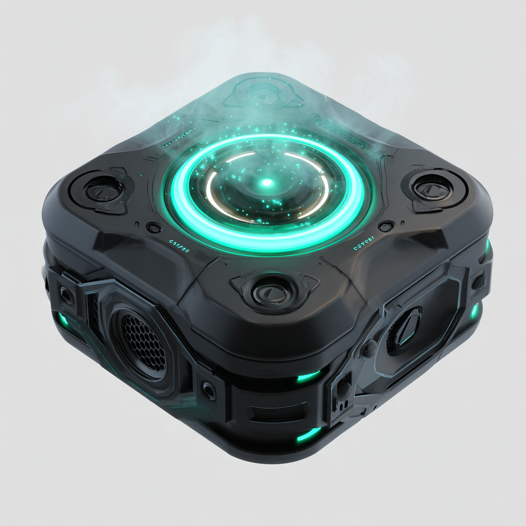 Futuristic 3D Render of a Compact Containment Device with Glowing Core