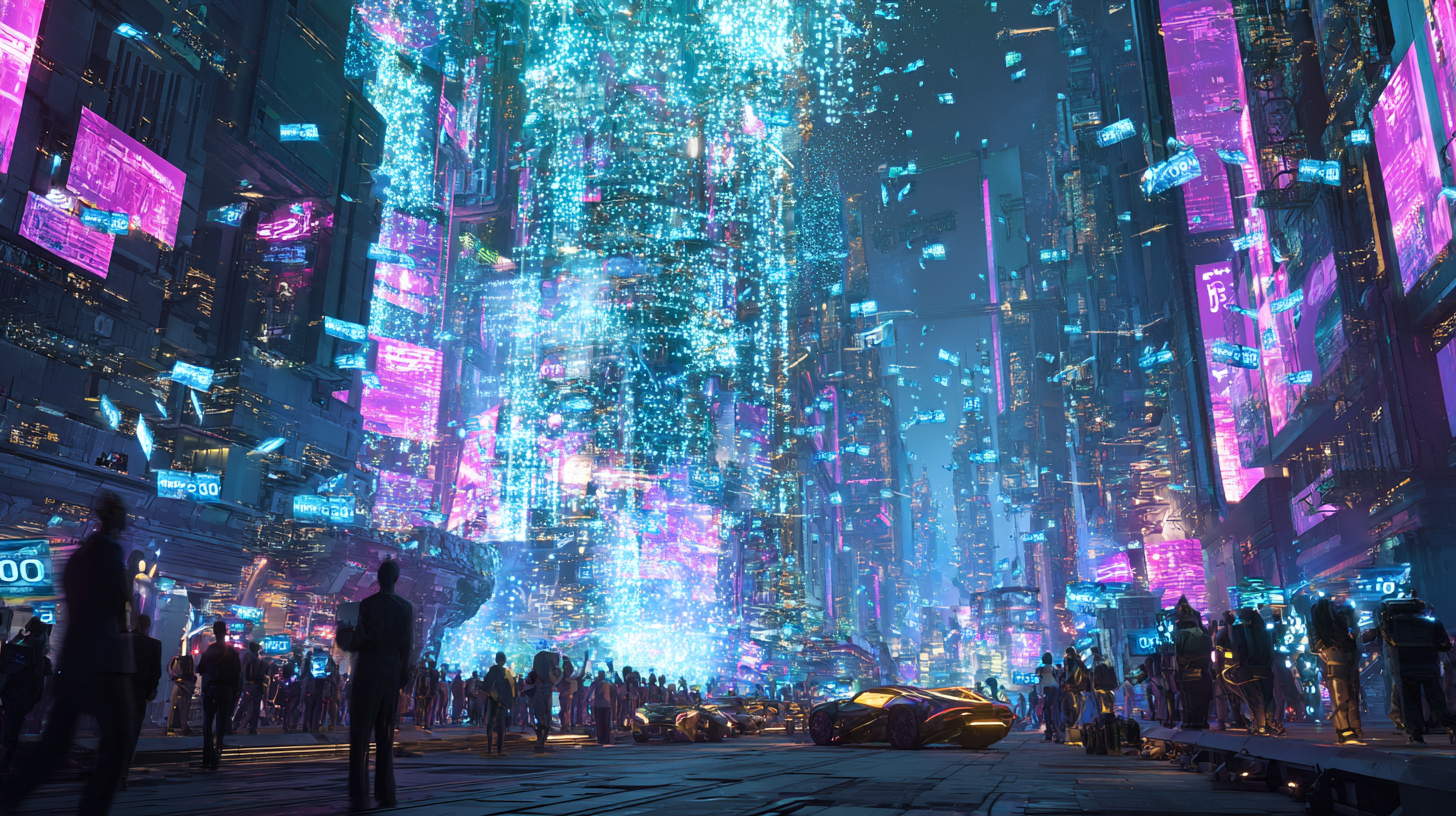 Futuristic Cyberpunk City of AI-Driven Wealth