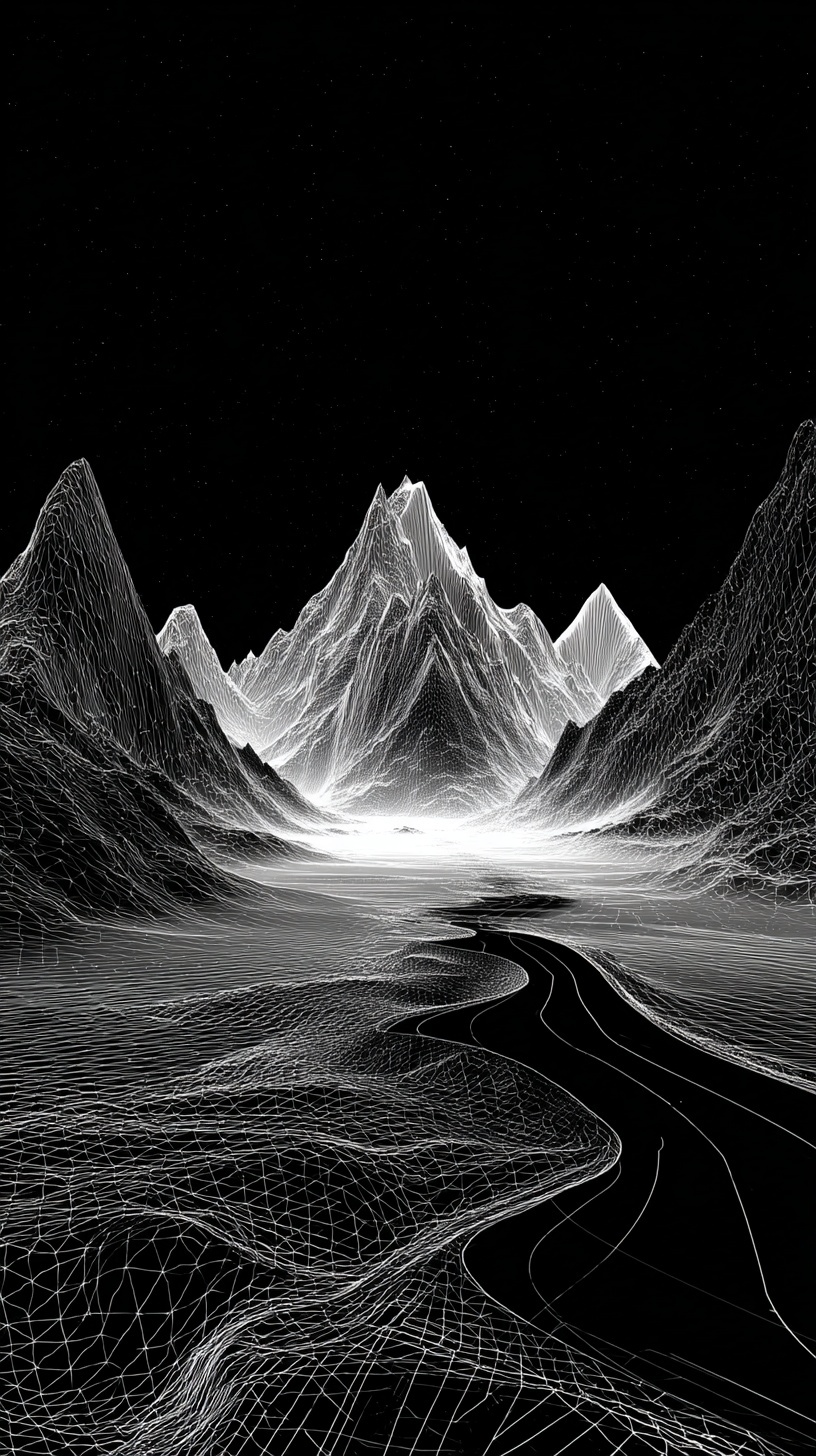 Futuristic Wireframe Landscape: A Journey Beyond