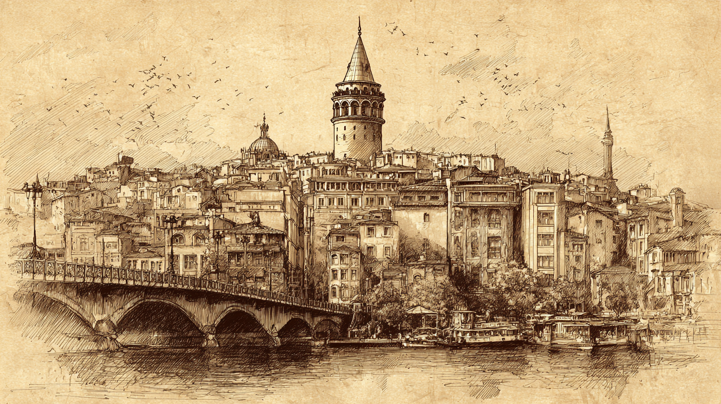 Galata Tower: A Vintage Etching of Architectural Grandeur
