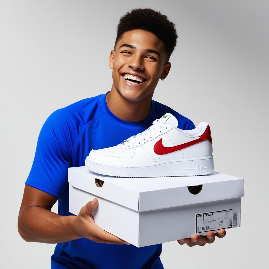 Smiling Black Boy with Nike Shoebox