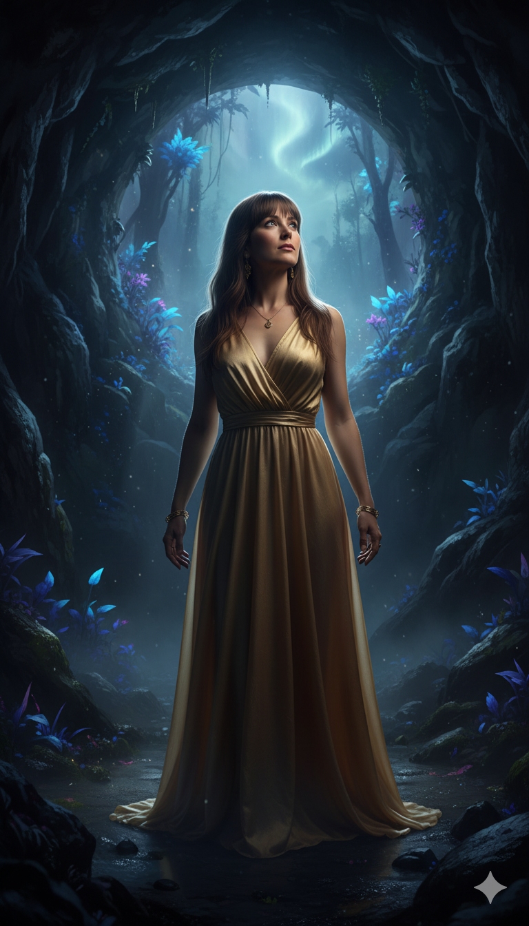 Photorealistic Portrait Transformation in Enchanted Cave Setting