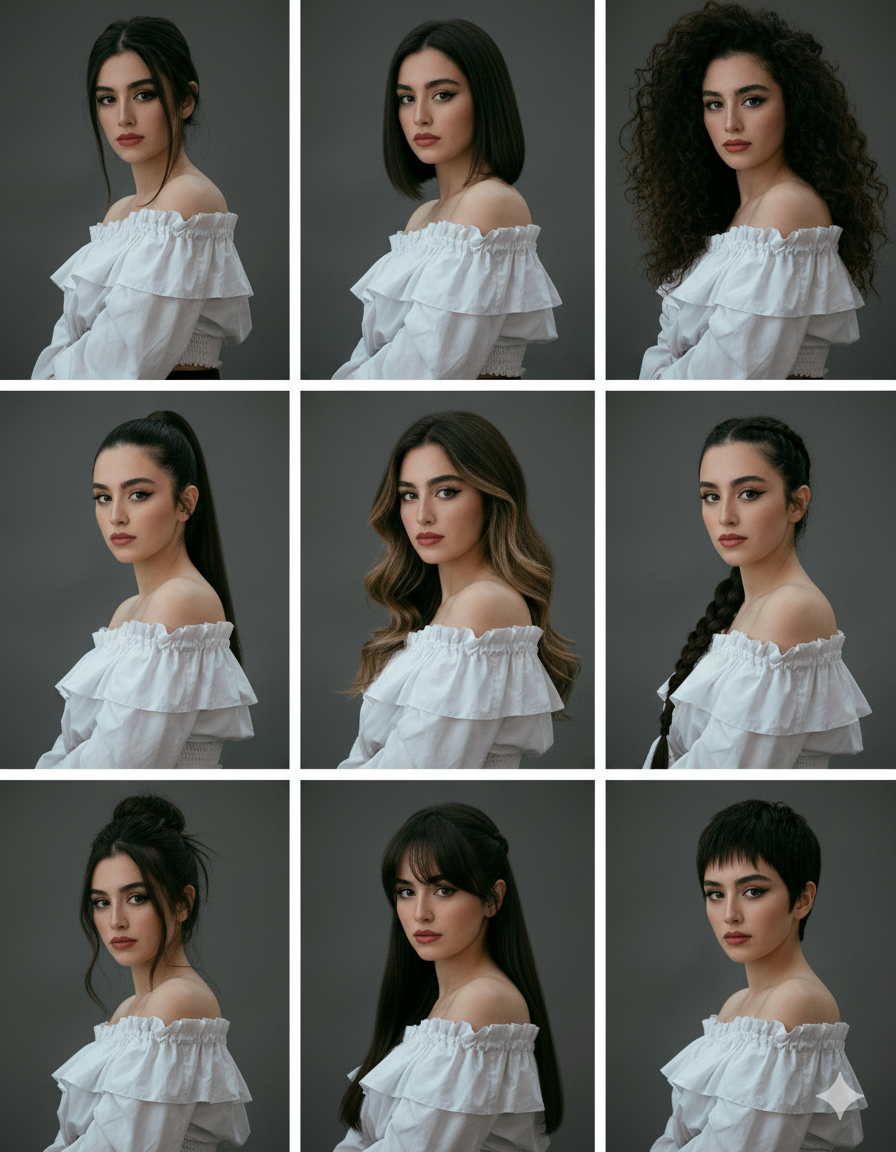 Avatar Variations: 9 Hairstyles in Grid Layout