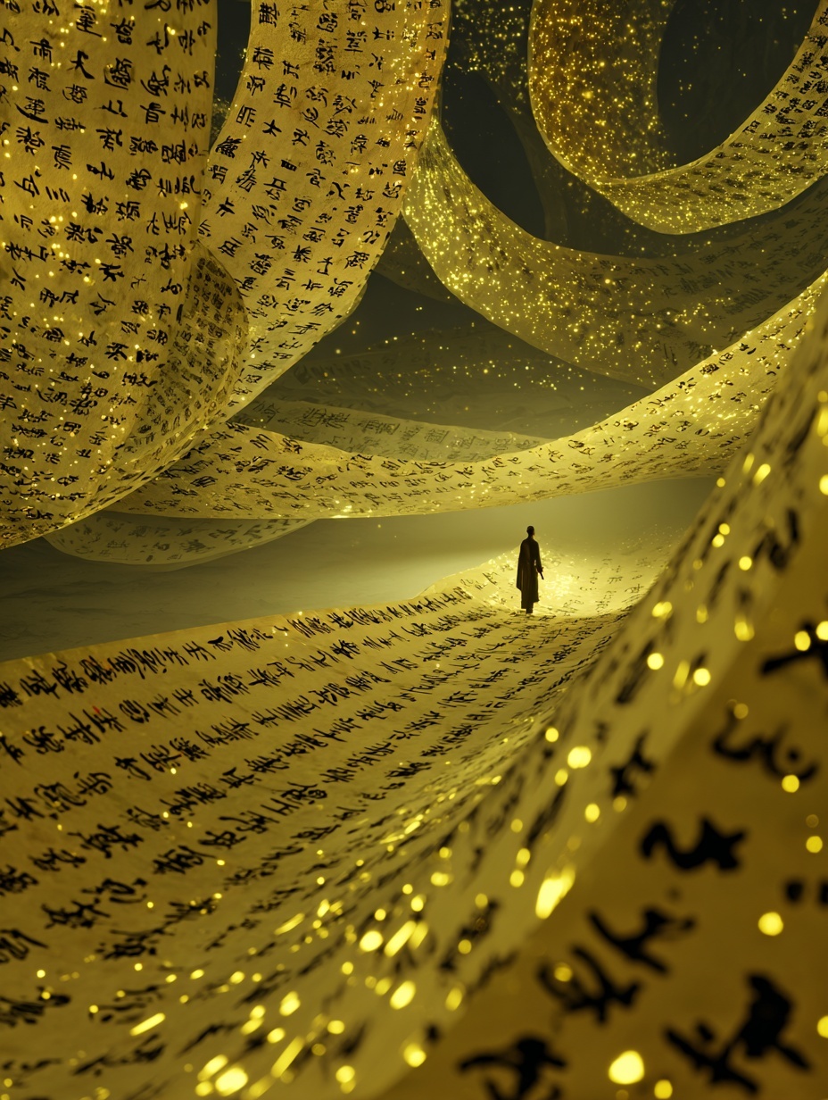 Golden Calligraphy Whirls in Ancient Palaces