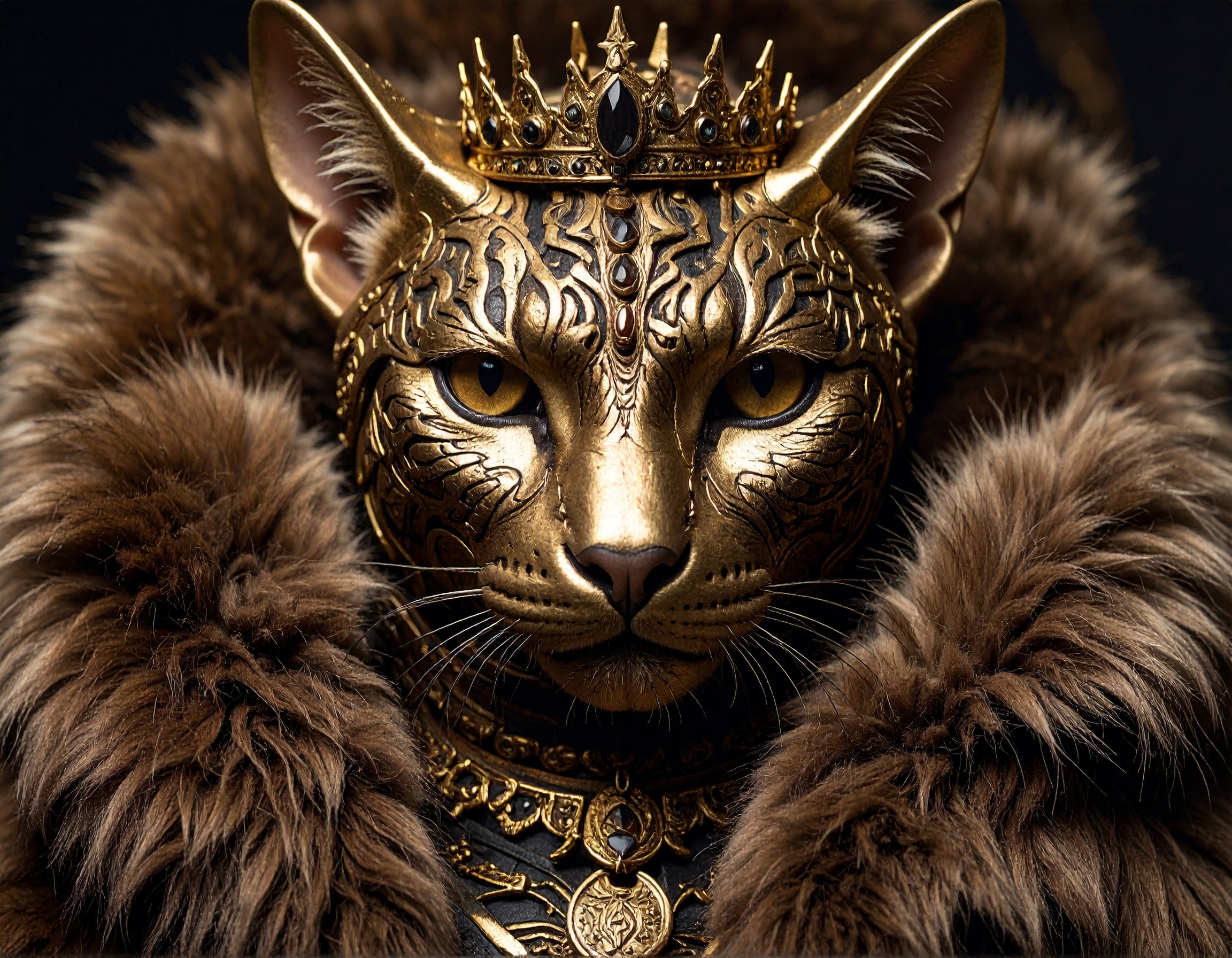 Regal Golden Snake Cat in Fur Coat