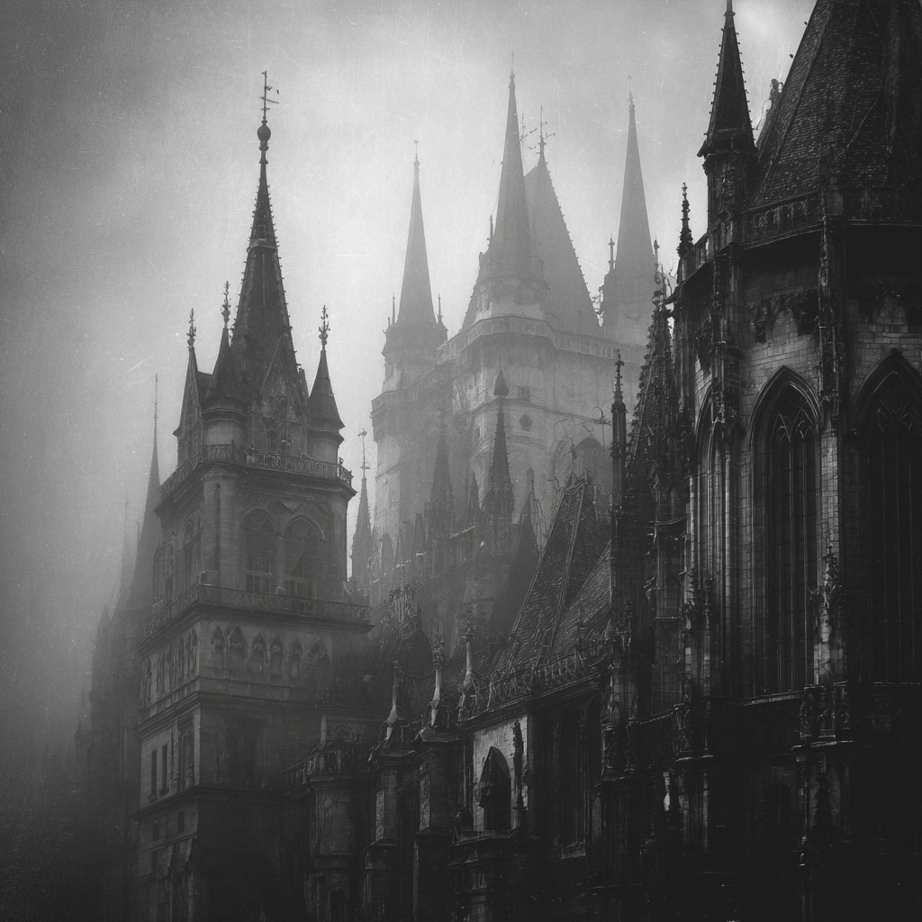Haunting Gothic Architecture in Foggy Mystique