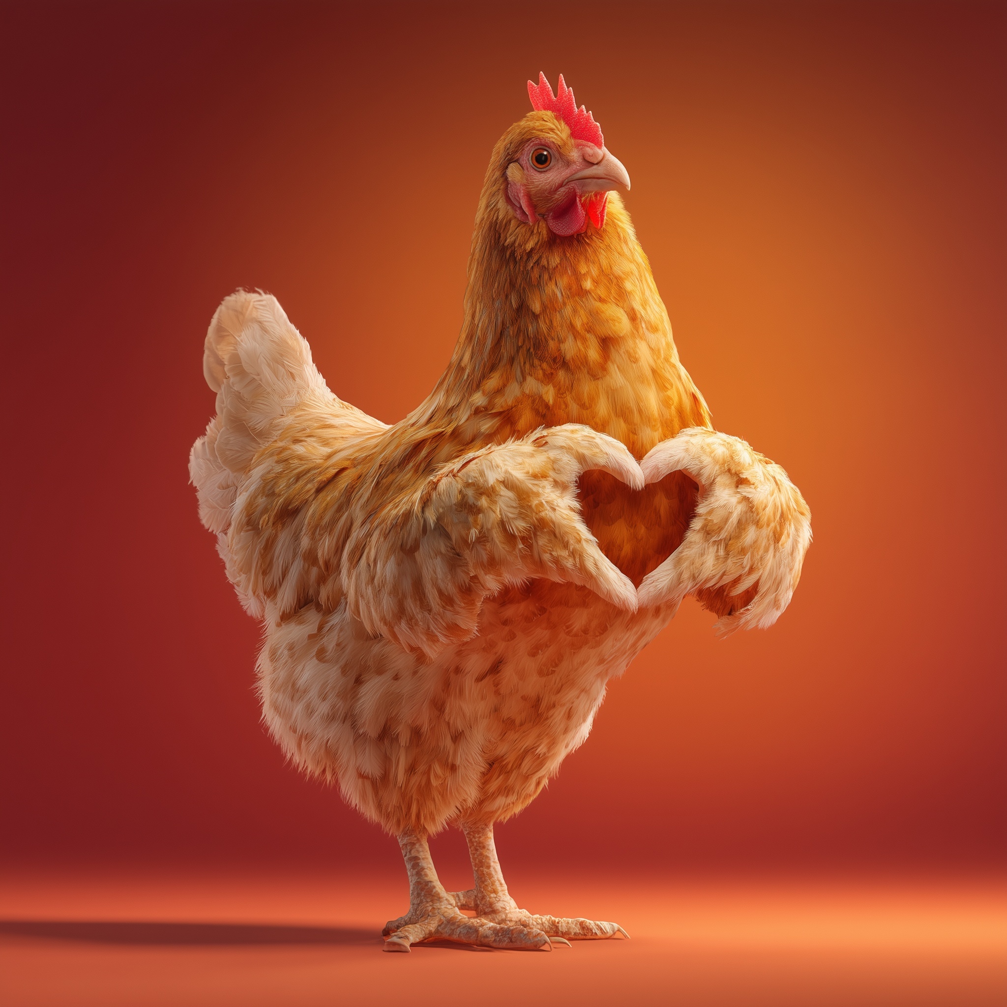 Chicken Making Heart Gesture for Human in Cute Scene