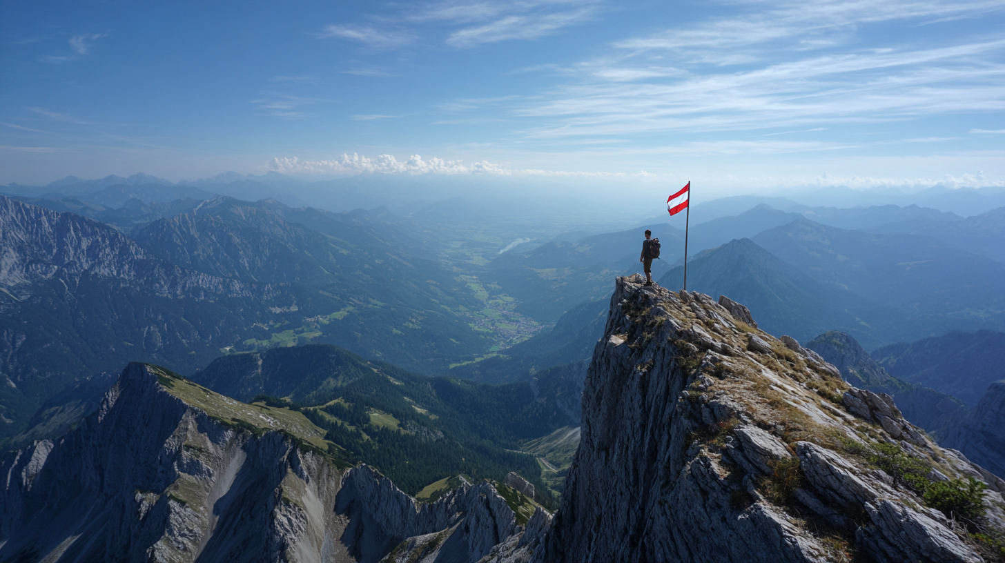 Hiker on a Jagged Alpine Peak with a Panoramic View