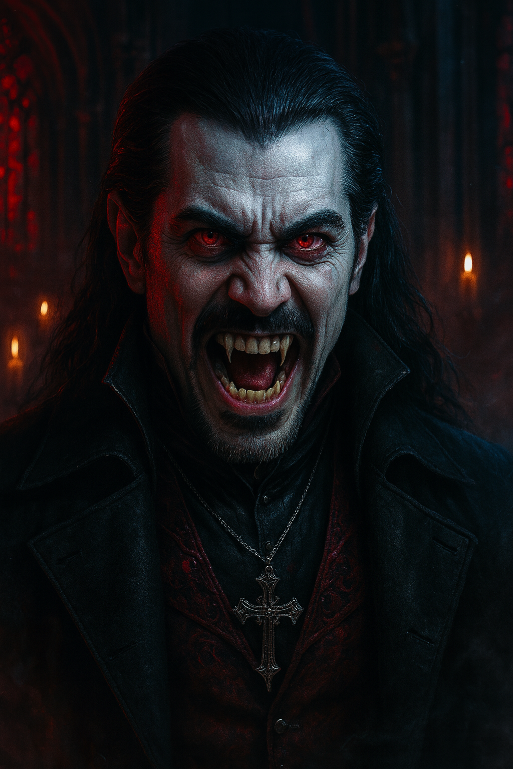 Cinematic Portrait of Count Dracula in Gothic Setting
