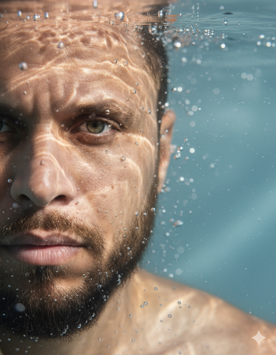 Half-Submerged Eye: Detailed Portrait with Water Elements