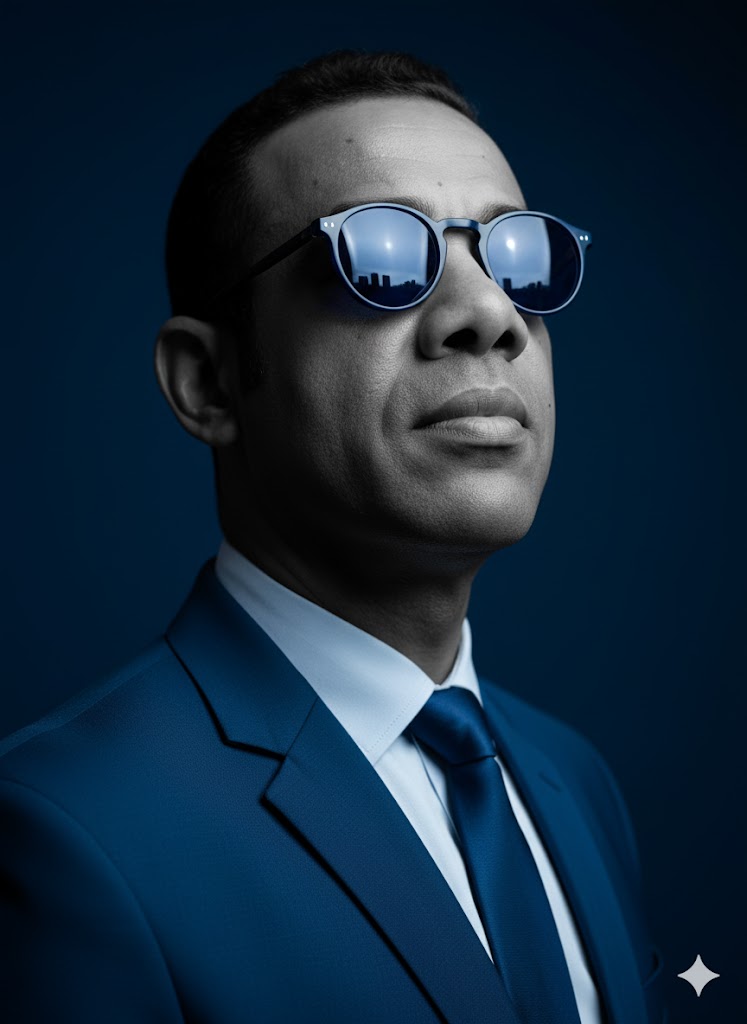 Sophisticated Middle-Aged Man in Blue Attire