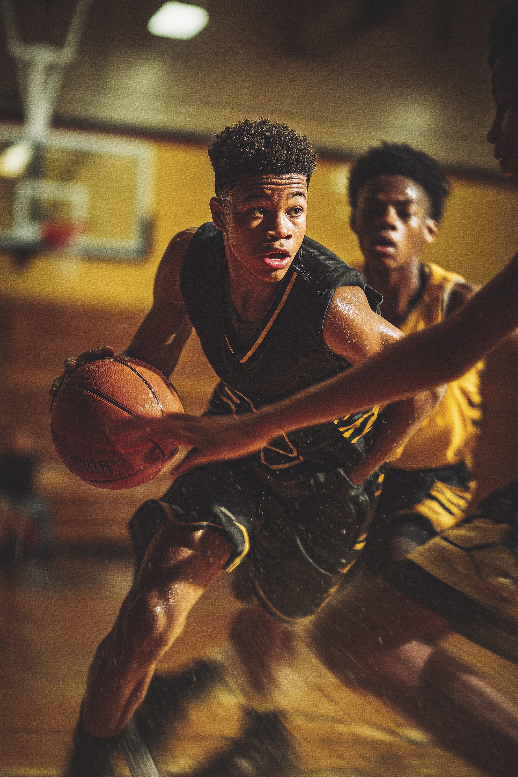 Intense Basketball Action: Capturing Competitive Spirit